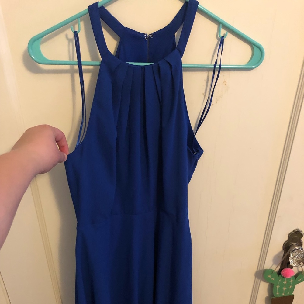 Express high pleated neckline blue dress